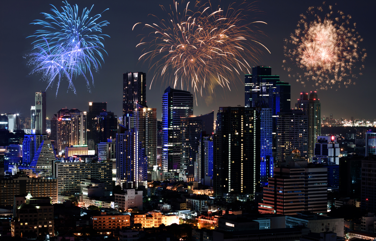 Fireworks over the city. Energy Efficiency Sector 2020.